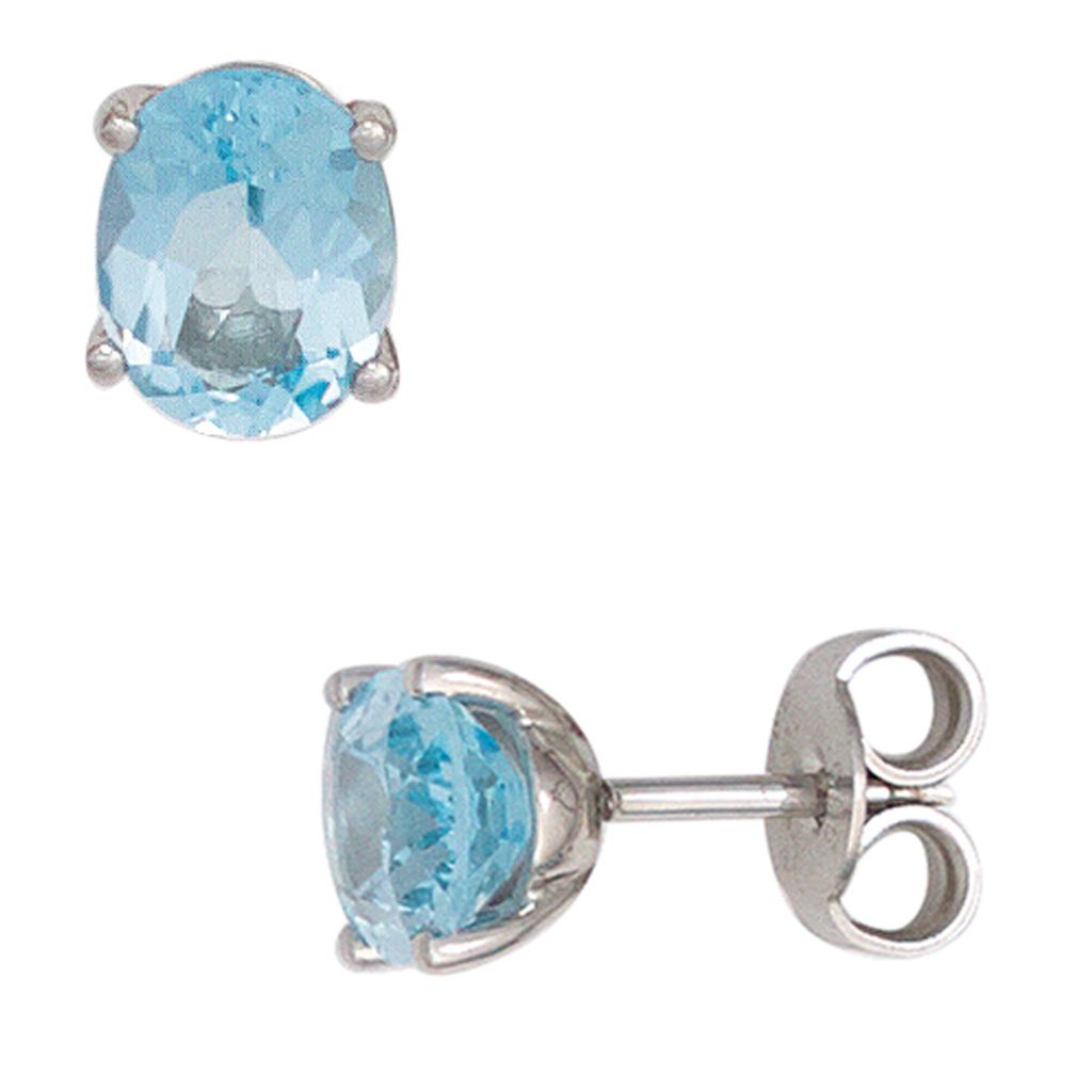 JOBO Ohrstecker 585 Gold Weißgold 2 Blautopase Ohrringe