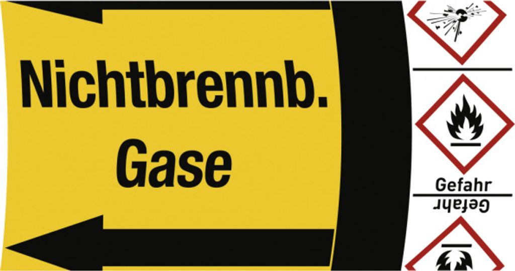 Aufkleber Band für Rohre über Ø 50 mm,Gr. 5 Nichtbrennb. Gase m. Symbol, Foli...