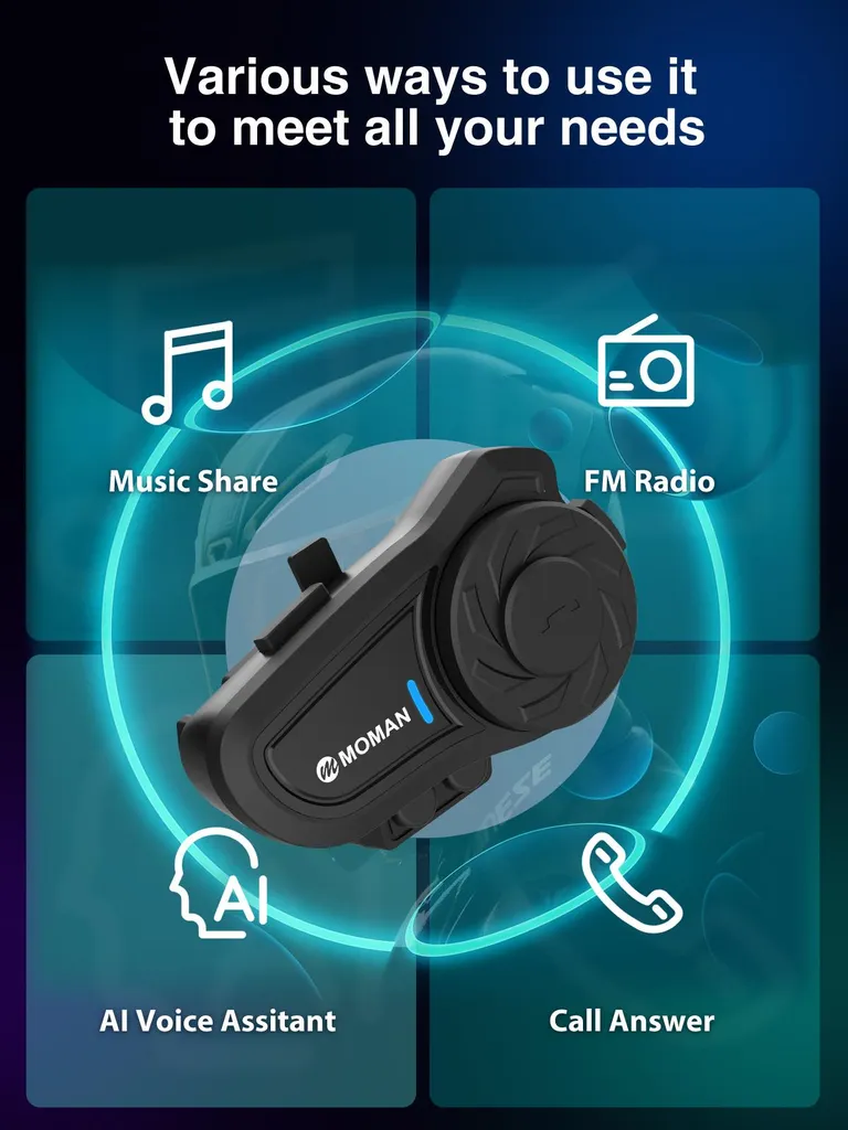 Intercom Moto MOMAN H2 Pro Kit individuel Bluetooth Haute Qualité - 7