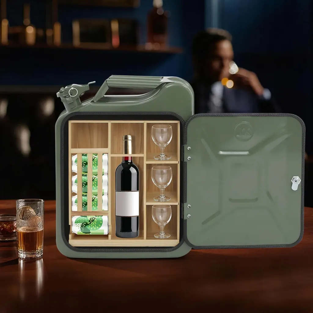 Bar à Whisky pour Salon et Bureau - Jerrycan Noir Mobile Design 47cm