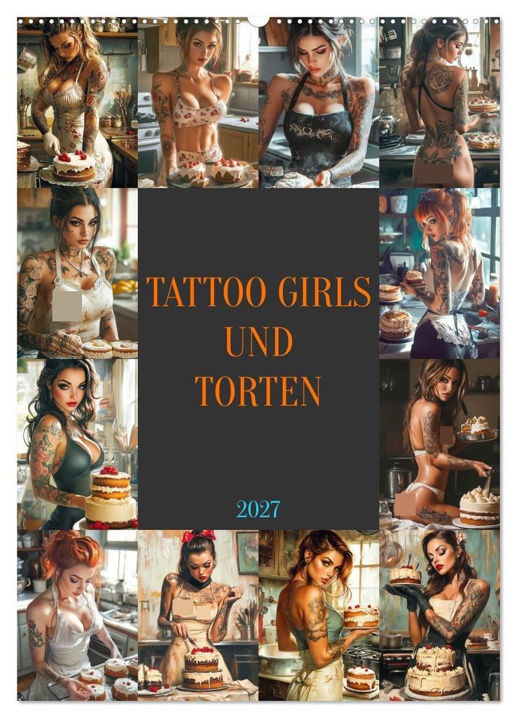 Tattoo Girls und Torten (Wandkalender 2027 DIN A2 hoch), CALVENDO Monatskalender