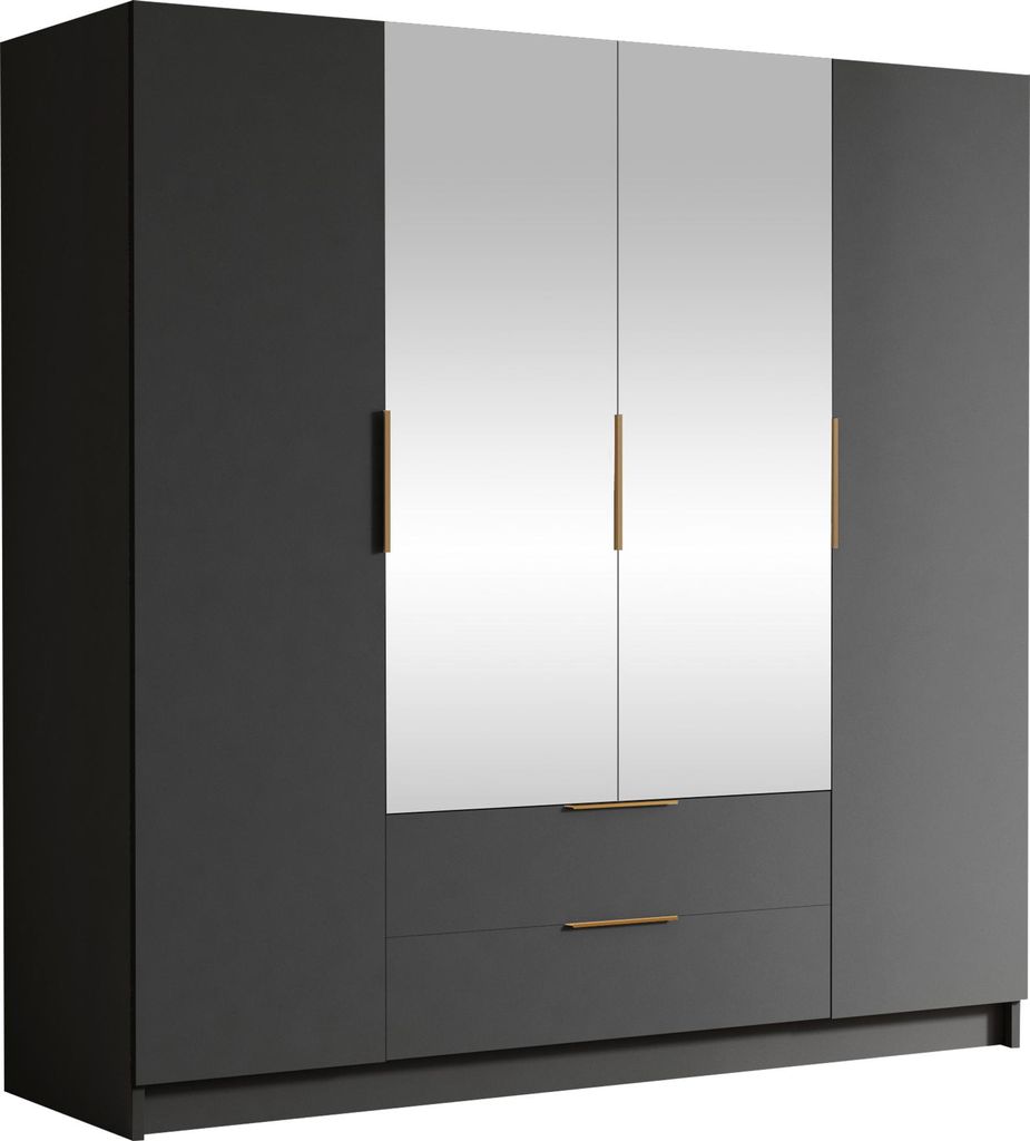 MIRJAN24 Kleiderschrank Sofia II 200, Schlafzimmer, mit Spiegel, Drehtürenschrank, mit Kleiderstange, Modern, Garderobenschrank, Metallgriffe (Far...