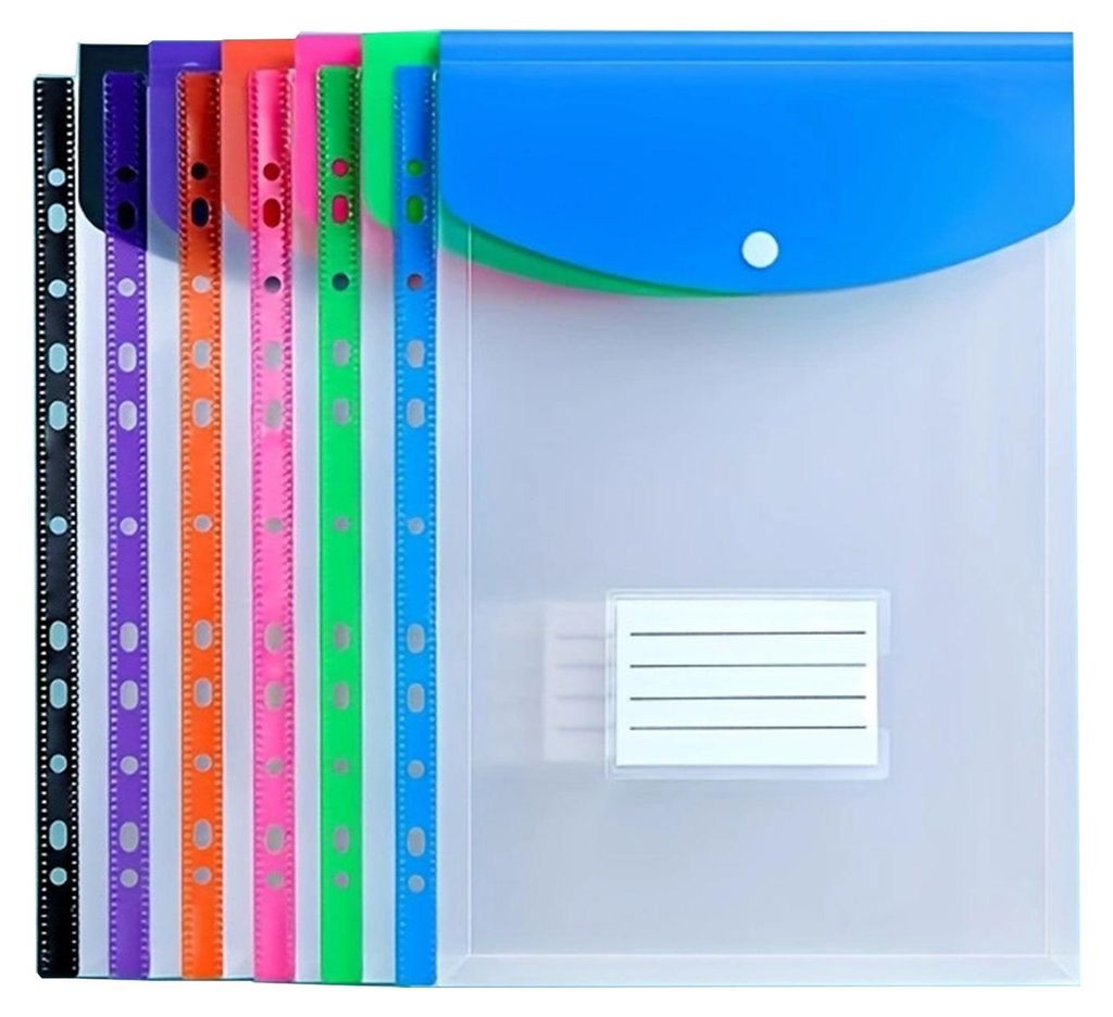 6 Stück A4-Kunststoff-Bindertaschen für 11-Ring-Ordner im Letter-Format, Dokumentenorganisator, Loseblatt-Ordnerhülle mit Druckknopf und Etikett...