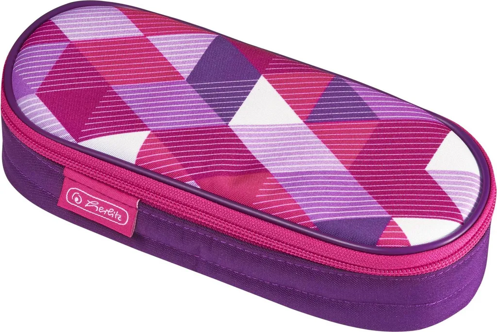 Grande trousse scolaire Herlitz Pink Cubes zippée en tissu rose et noir