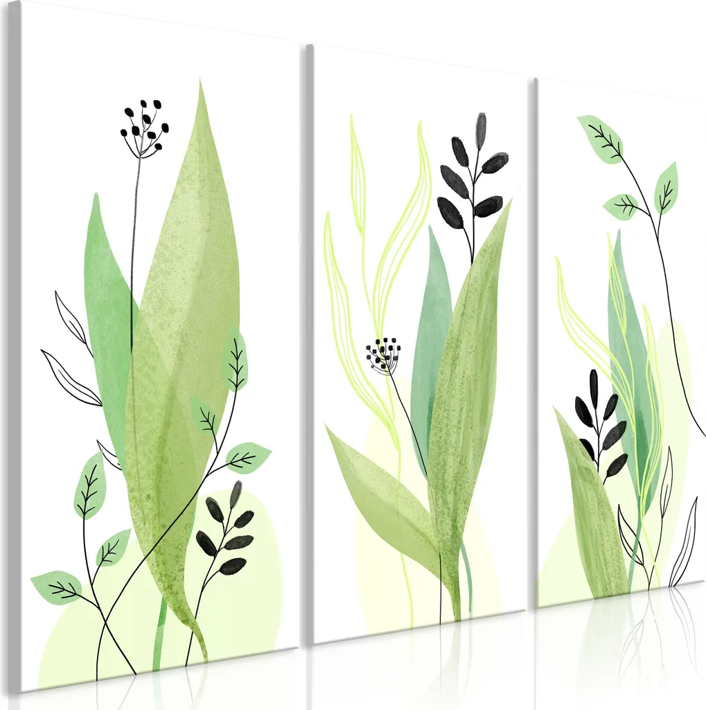 Quadro Natura Green Day 60x40 - Trittico Foglie per Benessere