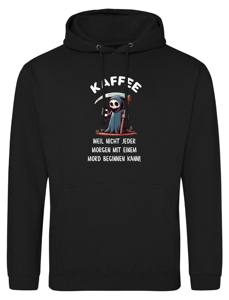 Huuraa Uni Hoodie Kaffee weil morgens keinen Mord Sensenmann 3XL Deep Black Vegan Sweatshirt Geschenkidee