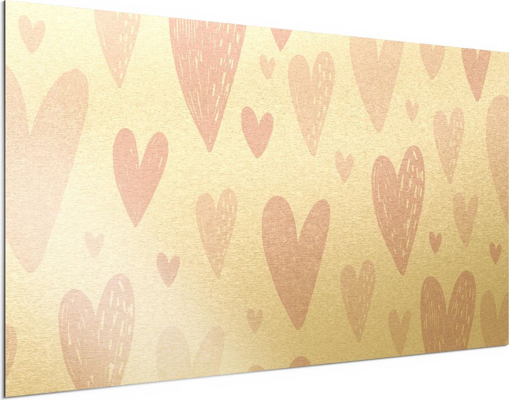 DEQORI Alu-Dibond Bild Gold 100x50 cm 'Herz an Herz' Wandbild Metall dünn Design