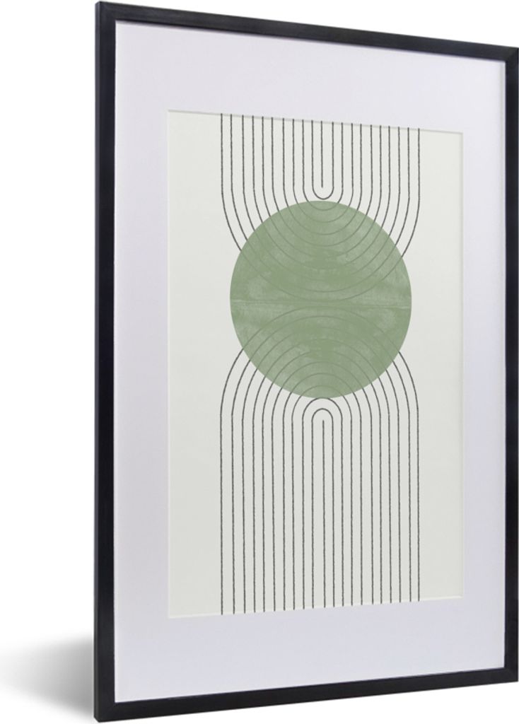 MuchoWow Gerahmtes Poster Linien - Kreis - Grün - Abstrakt 40x60 cm - Poster mit Schwarzem Bilderrahmen Wandposter Rahmen Foto Bilder - Poster i...