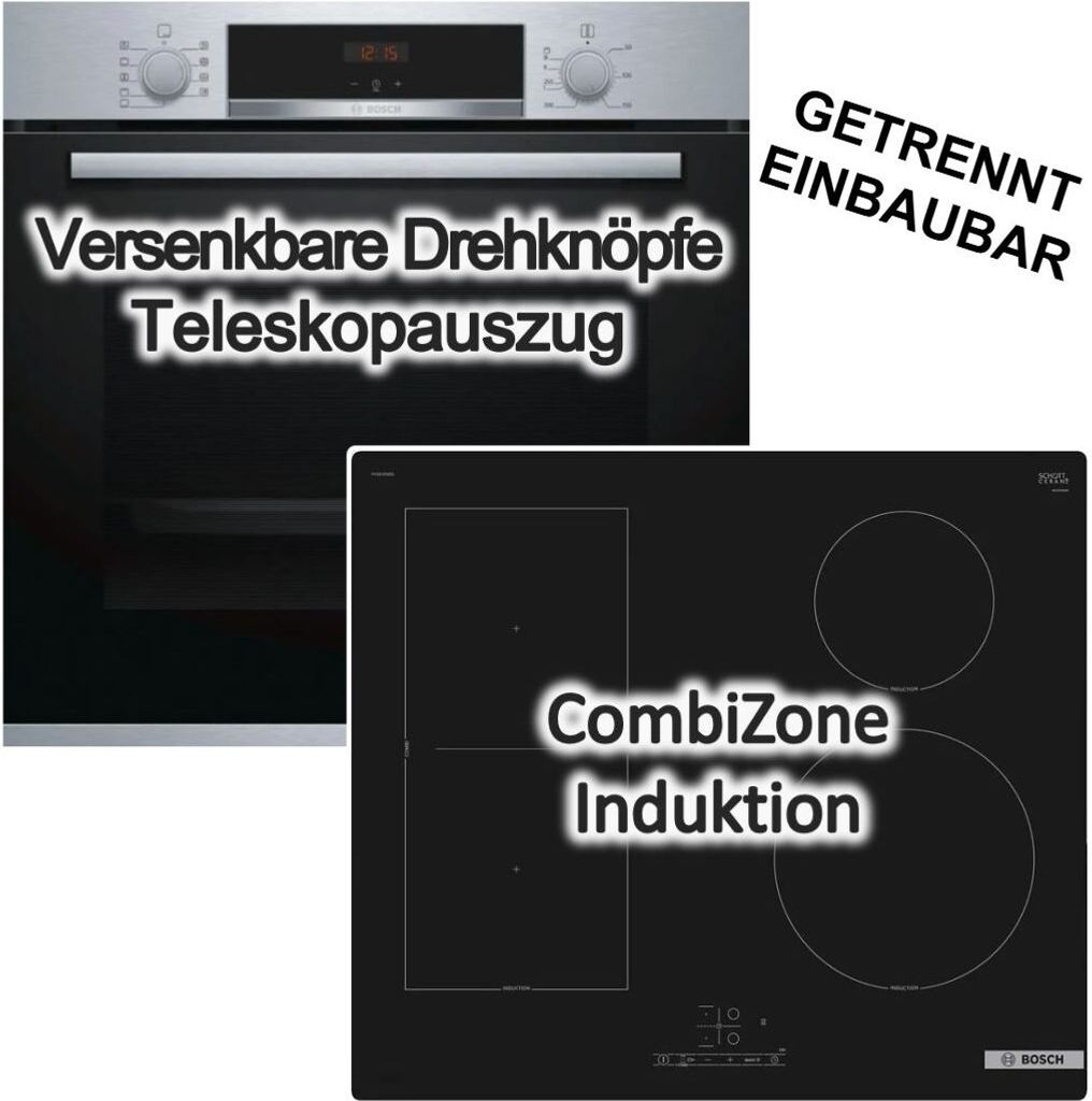 Herdset BOSCH Backofen EcoClean + Induktionskochfeld CombiZone autark 60 cm