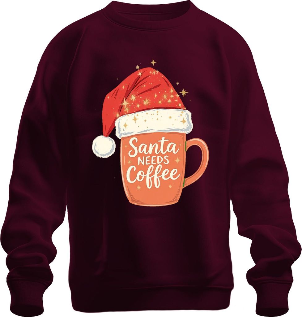 Santa Needs Coffee Weihnachtsmann Kaffee Weihnachten Geschenk Uni Sweatshirt Pullover, Burgundy, 3XL