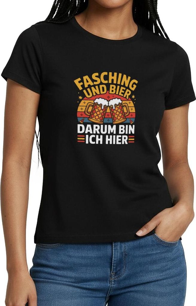 Spreadshirt Fasching Und Bier Darum Bin Ich Hier Karneval Frauen T-Shirt, S, Schwarz