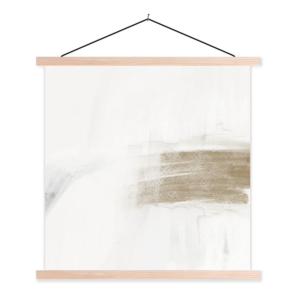 MuchoWow Textilposter Taupe - Weiß - Design - Abstrakt 120x120 cm mit holzfarbenen Rahmen - Textil-Poster