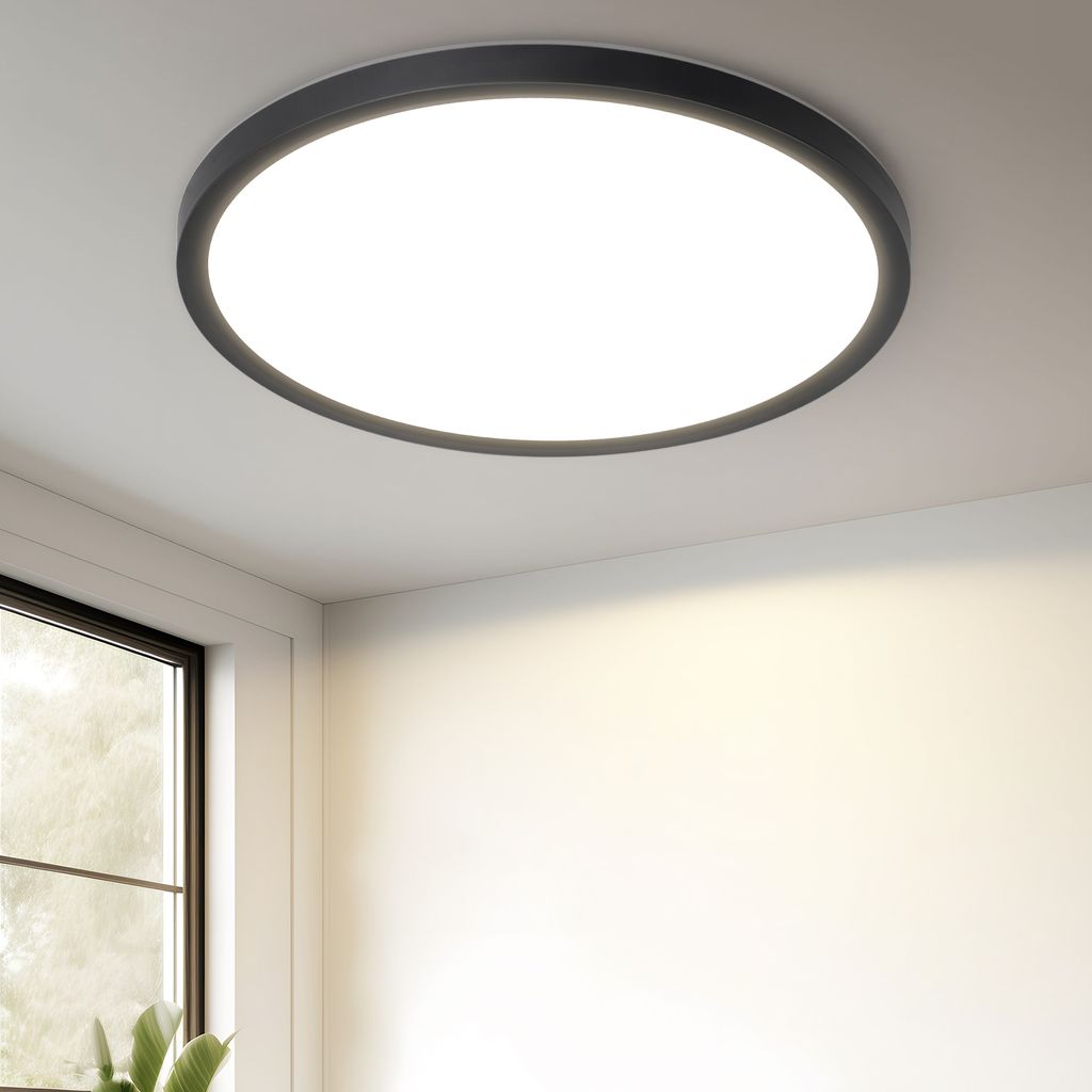 ZMH Deckenlampe LED Deckenleuchte Flach Schlafzimmerlampe 18CM Badezimmerlampe 15W Küchenlampe Schlafzimmer Schwarz Deckenbeleuchtung Flurlampe De...