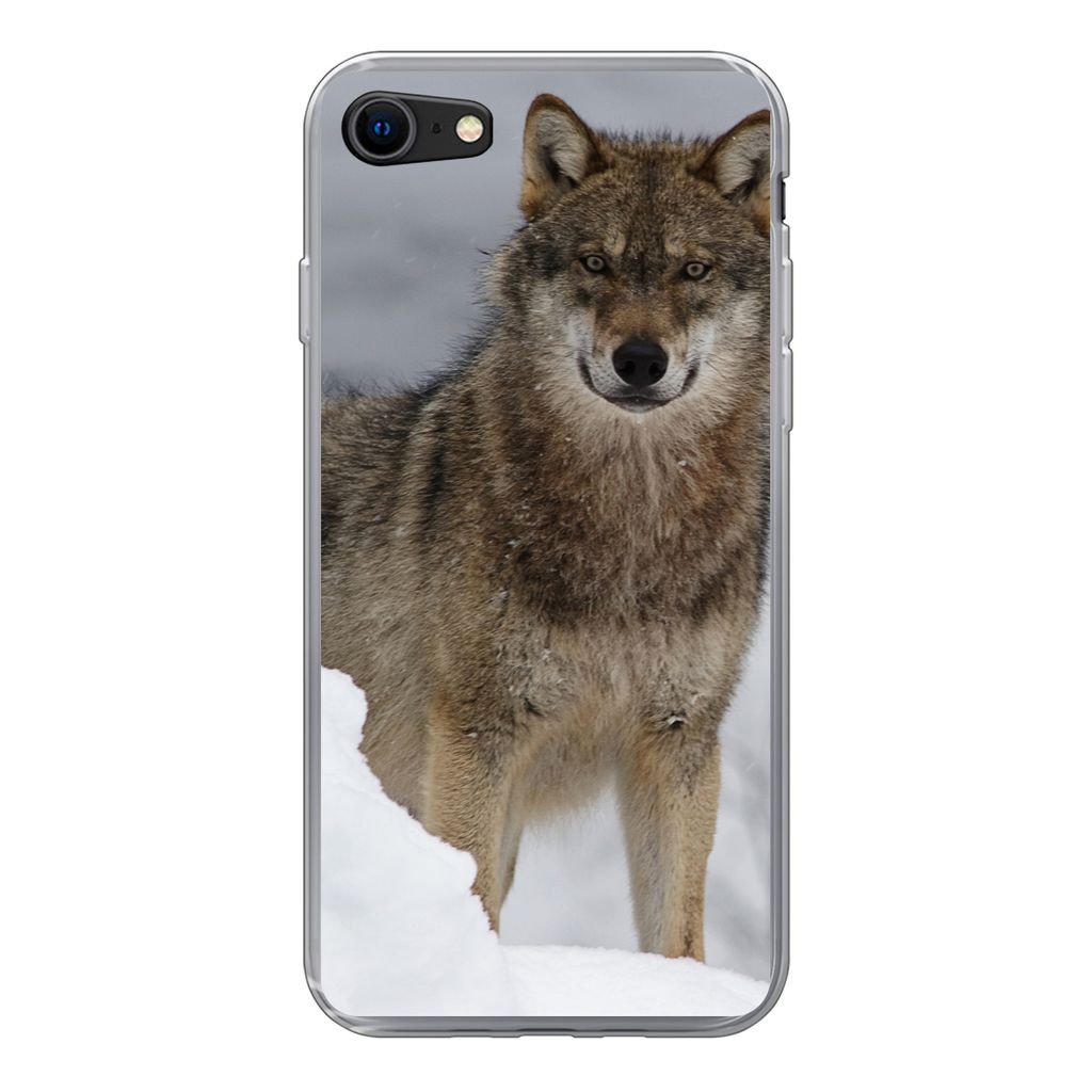 MuchoWow Handyhülle Schutzhülle Hülle für iPhone 8 Wolf - Schnee - Tiere Silikon Softcase Handy Hülle - Schutzhaube
