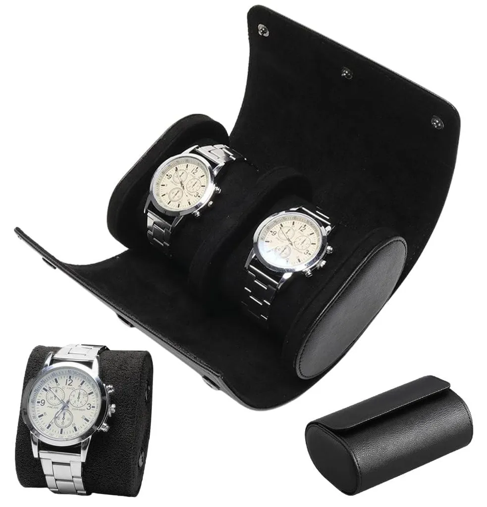 Étui à montres de transport double, marmotte en cuir et velours doux