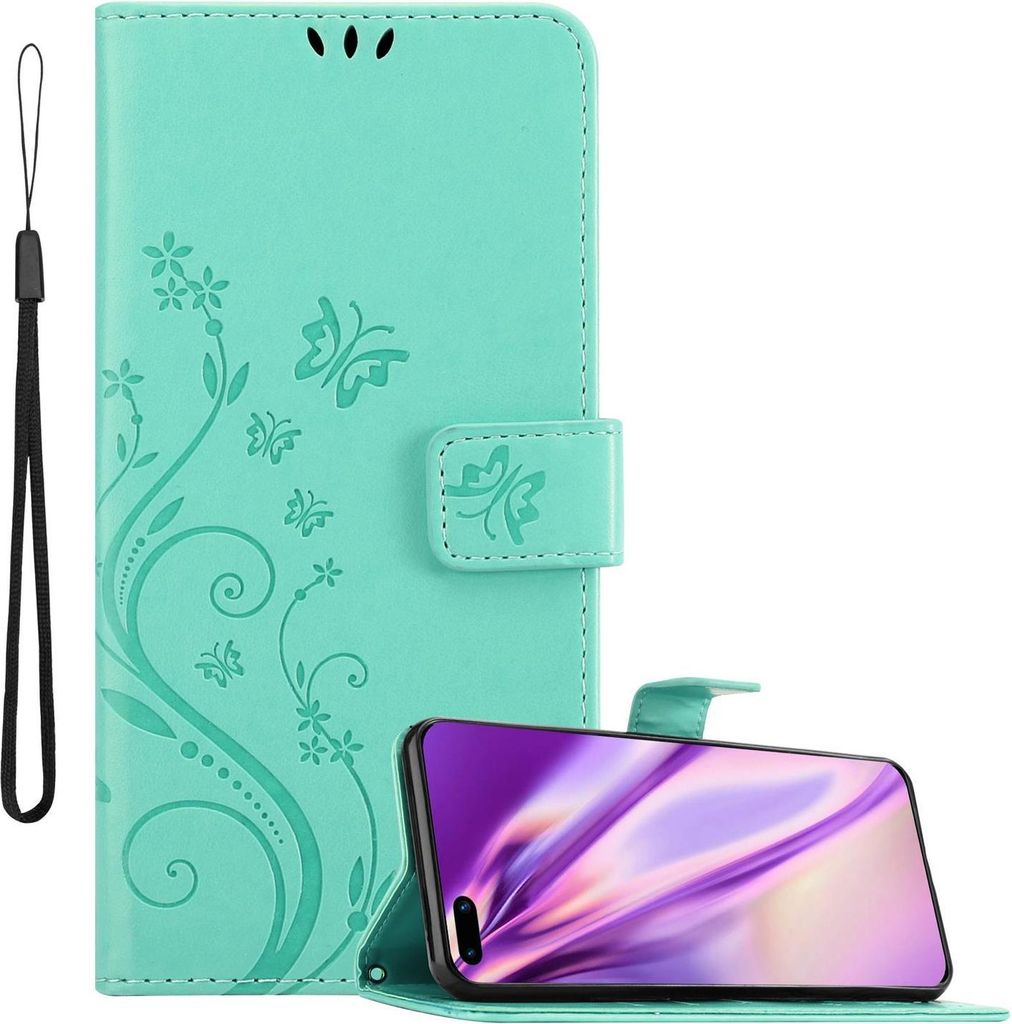 Cadorabo Hülle für Huawei P40 PRO / P40 PRO+ Schutz Hülle in Türkis Schutzhülle Handy Hülle Etui Case Blumen Flower