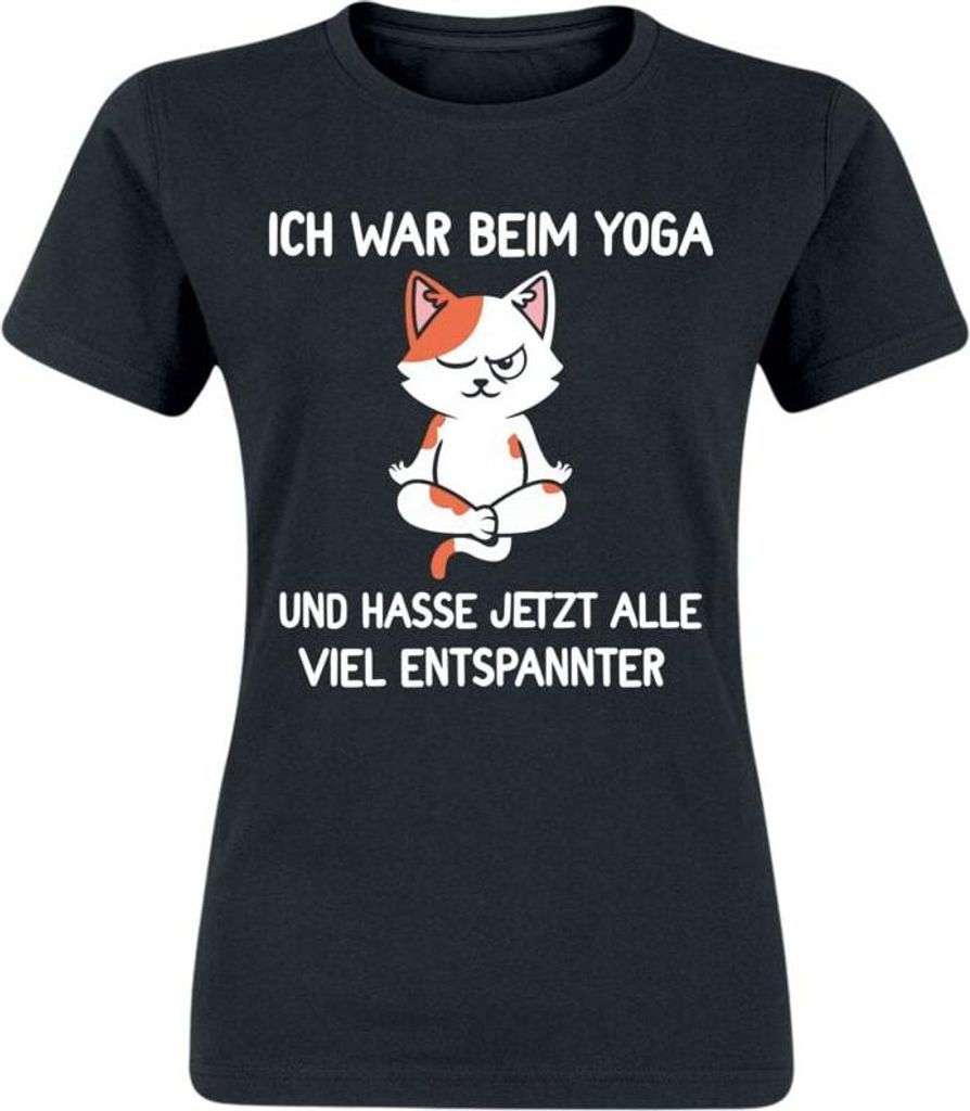 Tierisch T-Shirt Damen Ich war beim Yoga schwarz M