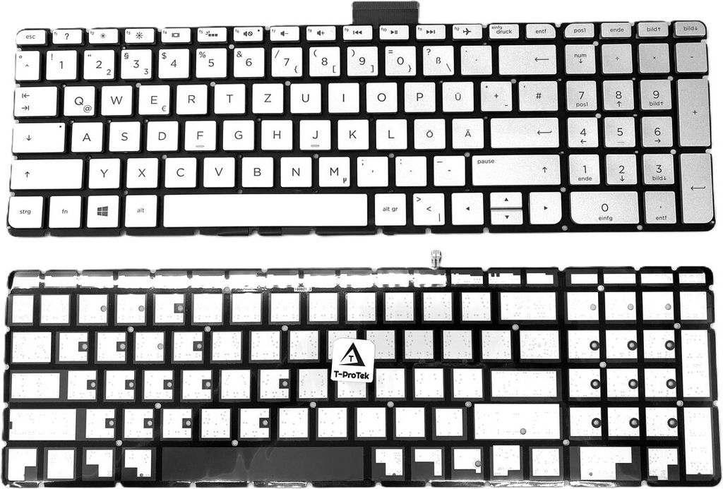 Tastatur - Farbe: Silber - mit Beleuchtung - ohne Rahmen Deutsches Tastaturlayout kompatibel für HP Pavilion 15-AU