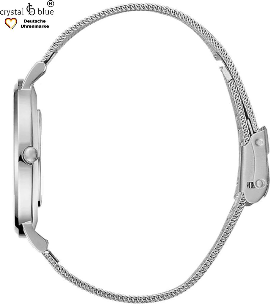 Damen Armbanduhr silber Zirkonia Edelstahl Milanaise Mesh Produktbild 4