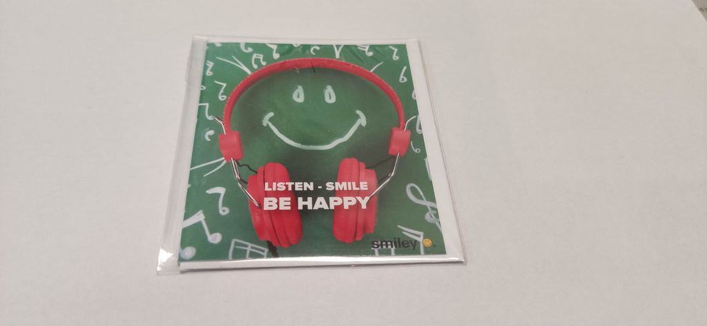 Allgemeine Wünsche – Smiley - Minikarte mit Umschlag – Kopfhörer