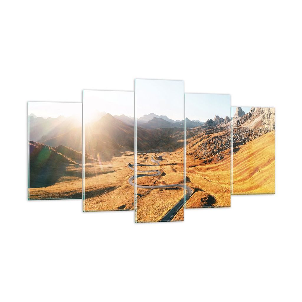 Bilder auf glas - 5 Teile - Sonne Berge Weg - 160x85cm - Glasbilder - Wandbilder - Bilder - zum Aufhängen bereit - Wanddekoration aus Glas - Glas ...