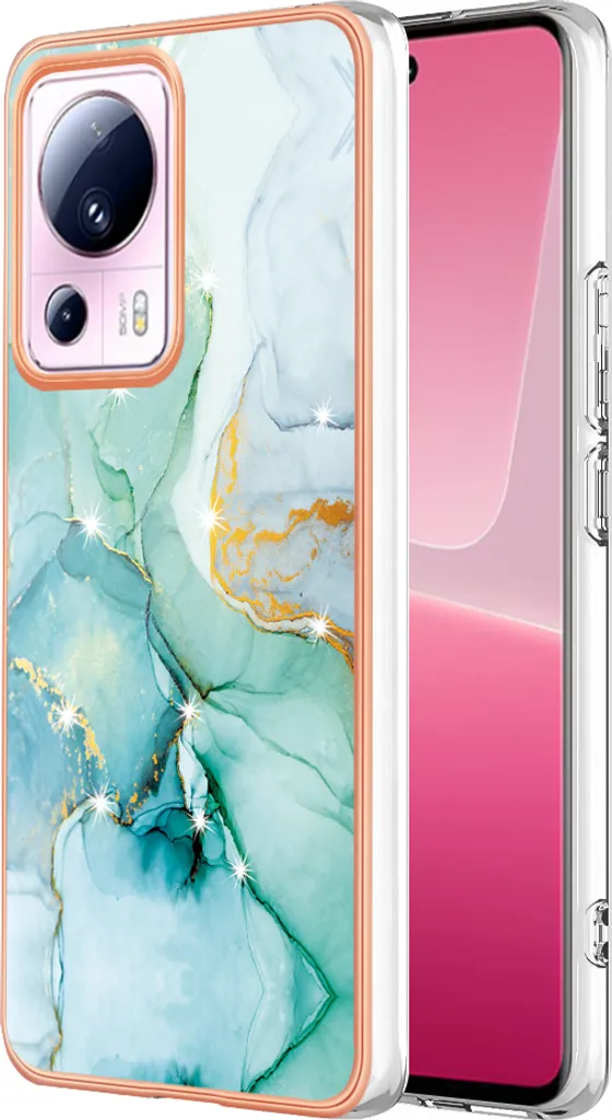 Custodia per Xiaomi 13 Lite 5G, sottile marmo antiurto custodia morbida TPU paraurti verde