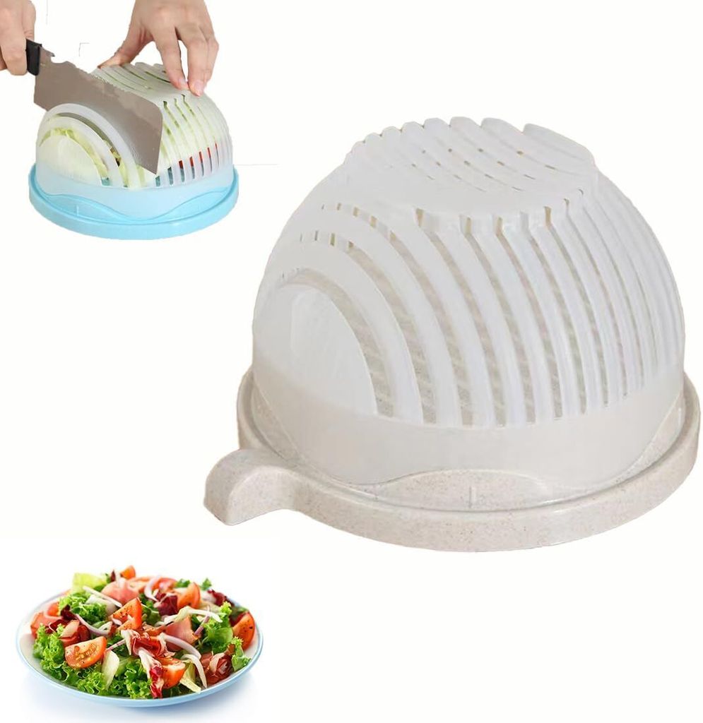 Snap Salatschneider Schüssel,Salatzerkleinerer,Multifunktionale schnelle Salatschneider Schüssel,Salatschneider Schüssel mit Deckel Schnelles.Beige