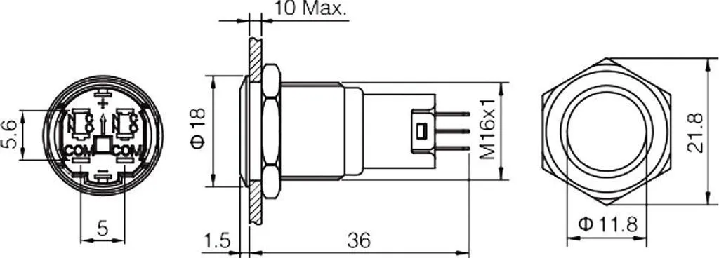 Pulsante Nautico 19mm Inox LED Blu - Impermeabile IP67
