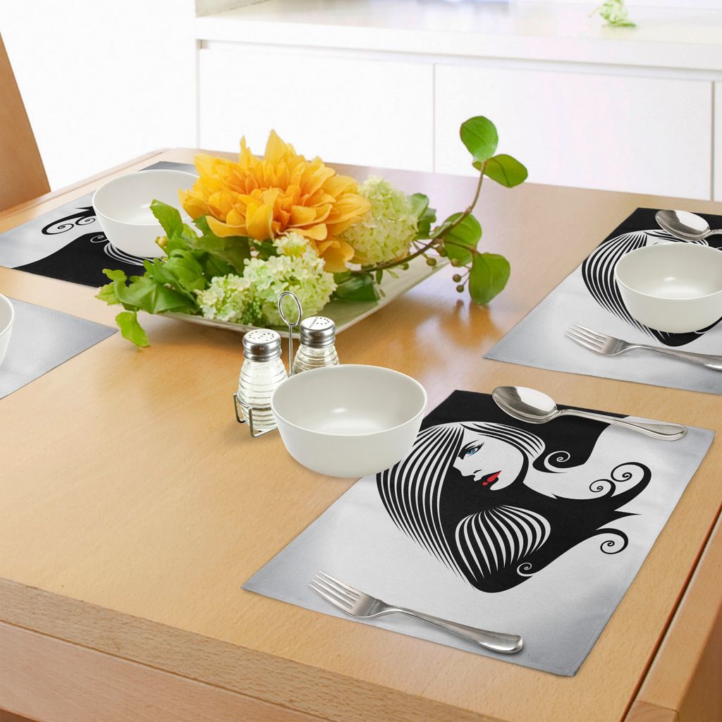 ABAKUHAUS Zeitgenössisch Platzmatten, Abstrakte und künstlerische Frauen-Schattenbild-Kosmetik-Zauber-Frisur-Weiblichkeit, Tiscjdeco aus Farbfest...