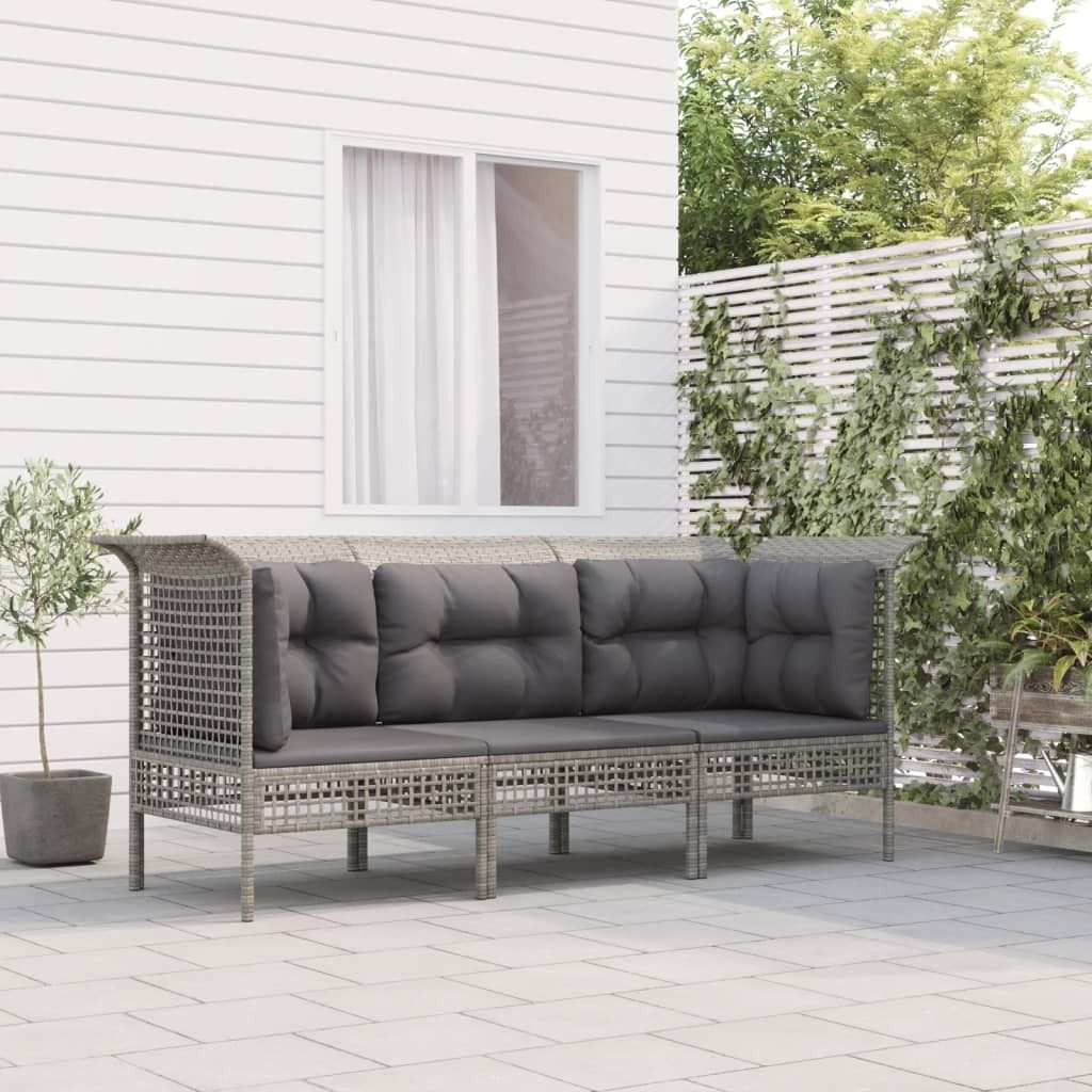 The Living Store 3-tlg. Garten-Lounge-Set mit Kissen Grau Poly Rattan