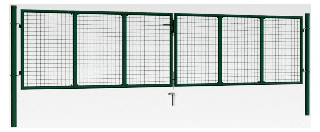 Doppelflügeltor aus Mesh für Garten, Hoftor, Zauntür, Einfahrtstor, Stahl, Dunkelgrün, 415 x 175 cm, 3 Schlüssel enthalten