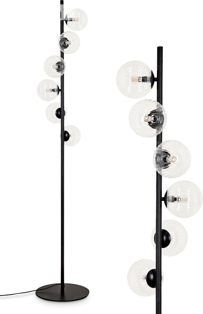 Garaguso Stehlampe aus Metall/Riffelglas in Schwarz/Klar