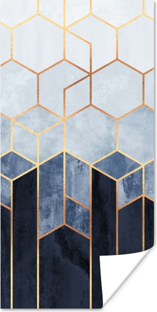 MuchoWow Poster Sechseck - Gold - Schablonen 20x40 cm - Plakat - Foto