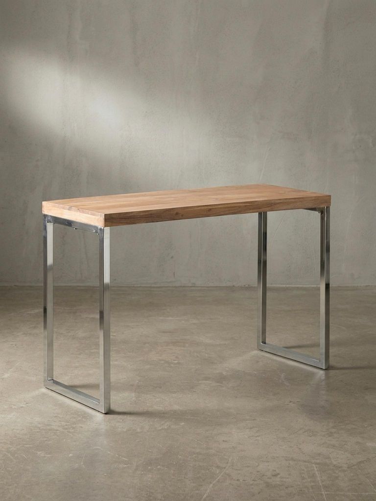 Konsolentisch "Isen": Flexibel, Massivholz, Chromgestell, handgefertigt. Beige, 120x45x77 cm | Kadima Design
