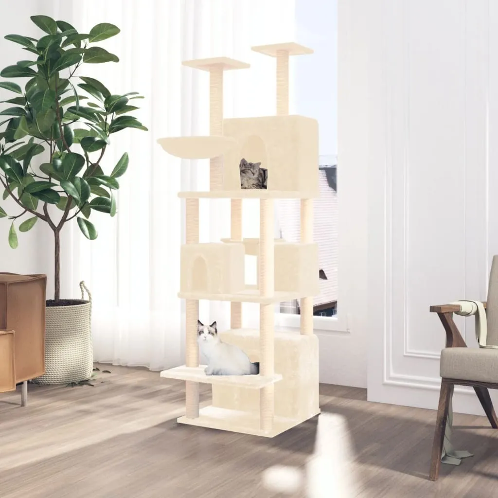 Arbre à chat 180 cm en sisal Crème - Structure stable Multi-niveaux