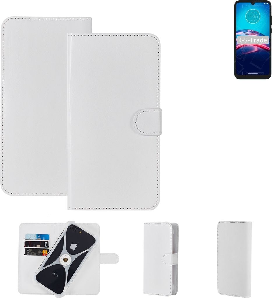 K-S-Trade Handy Hülle Schutz Hülle kompatibel mit Motorola Moto E6S 2020 Cover Case Bookstyle Bumper weiß 1x