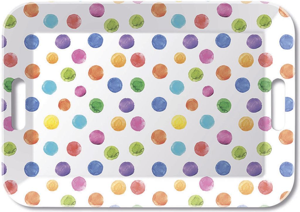 Tablett Melamin 47x33cm mit bunten Punkten Weiß / Bunt