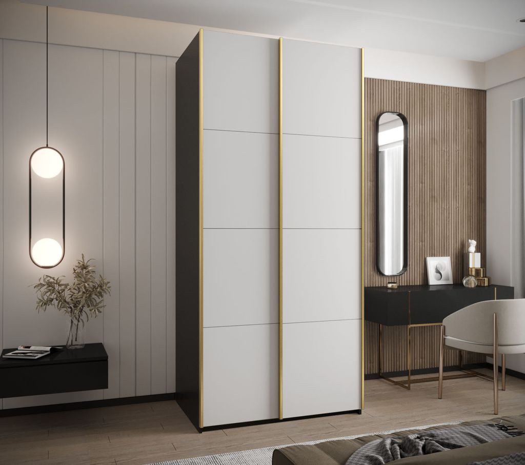 Zweitüriger Kleiderschrank SAMARA 1 – 120 cm, schwarz/weiß/gold