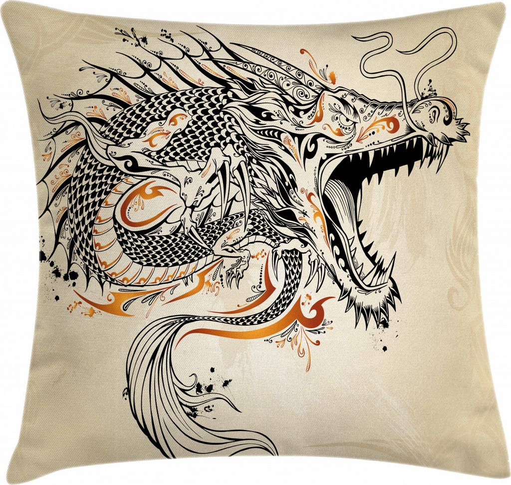 ABAKUHAUS Drachen Kissenbezug, Doodle Kreatur, Seitenschläferkissenhülle ohne Kissen mit Reißverschluss und Beitseitigem Druck Waschbar, 50 x 50...