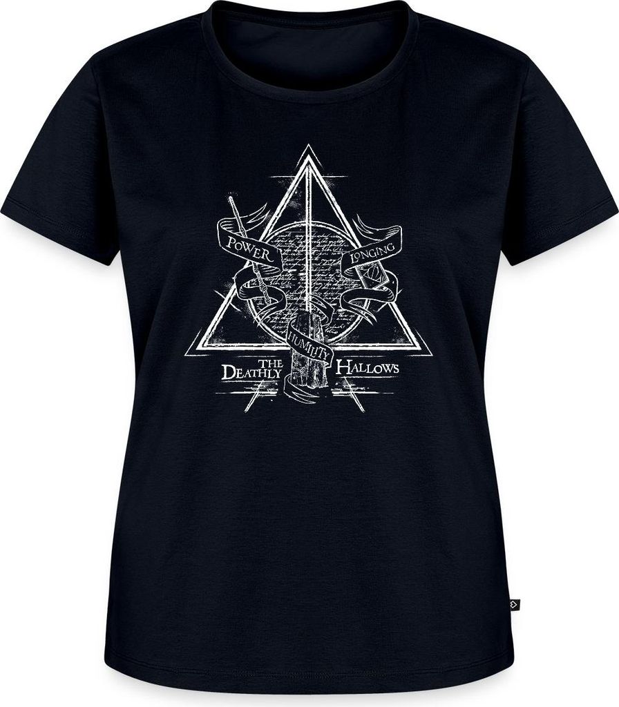 Spreadshirt Harry Potter The Deathly Hallows Frauen Premium T-Shirt, 3XL, Navy