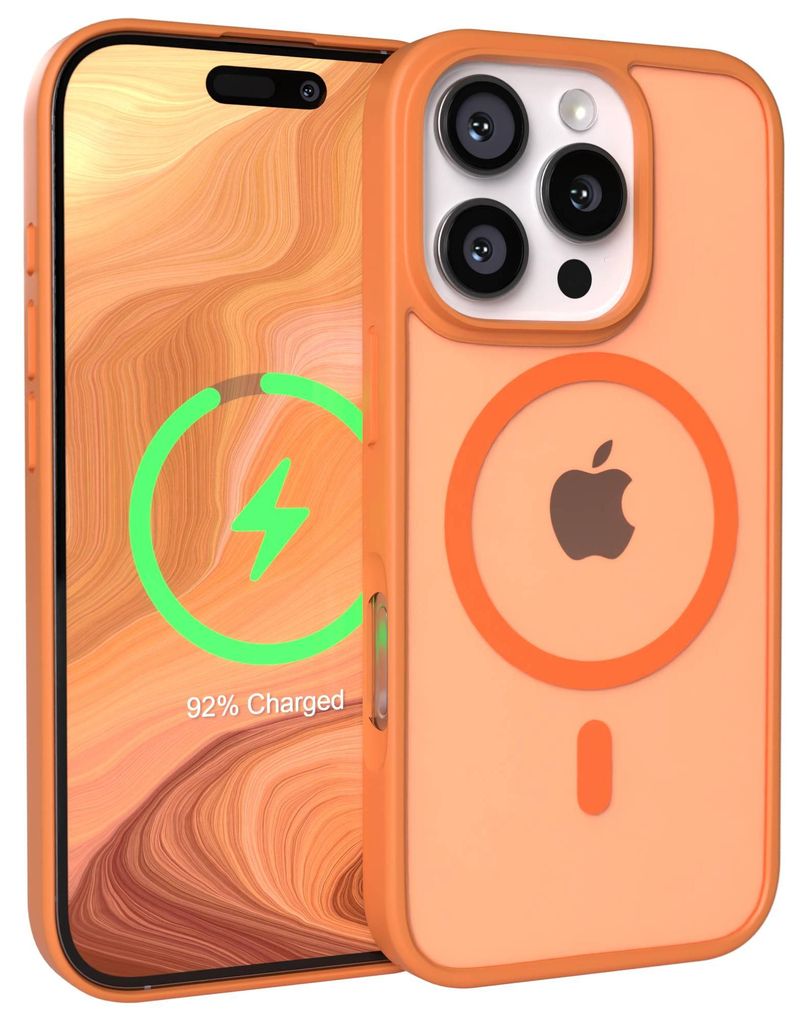 EAZY CASE - Outdoor Case mit MagSafe Funktion kompatibel mit Apple iPhone 16 Pro, induktives Laden, stoßfest, Silikonhülle mit Kameraschutz in Or...