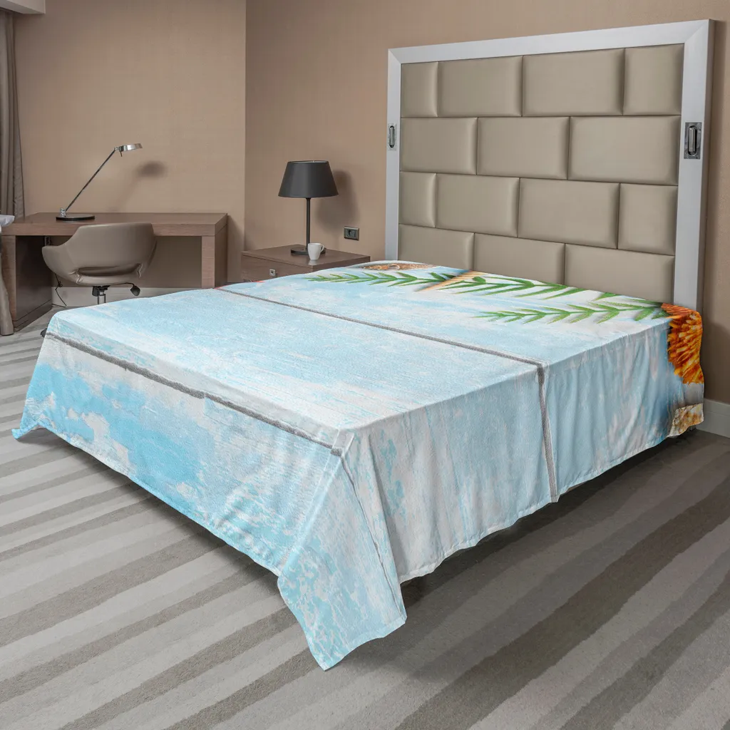 Drap plat ABAKUHAUS motifs coquillages et mer 260x228 cm - Bleu Pâle