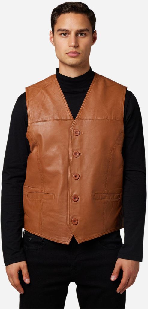 Ricano Herren Lederweste 321 Vest Lammnappa – cognac / M