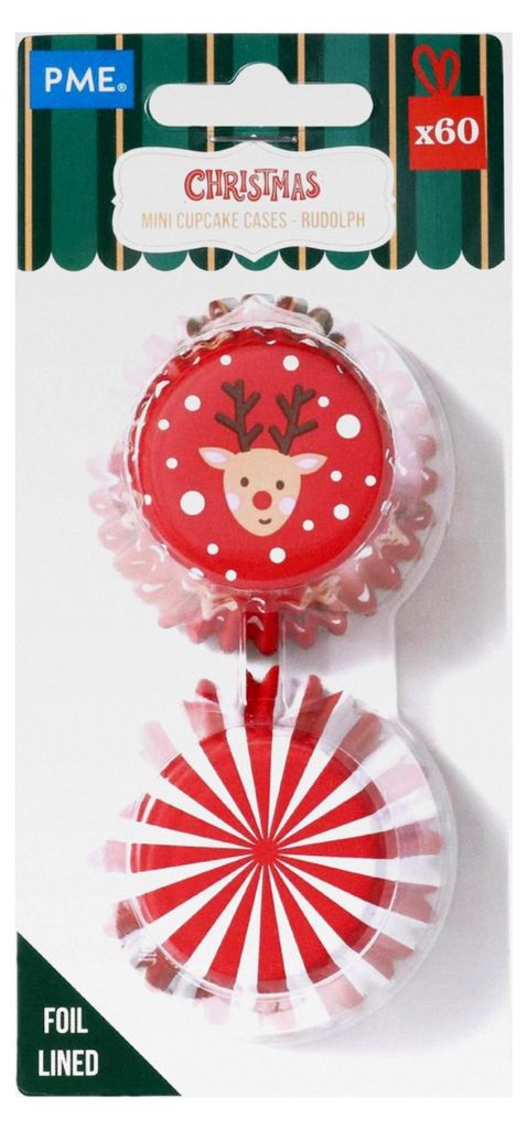Mini Cupcake-Förmchen mit weihnachtlichem Design - Rudolph (60 Stück)