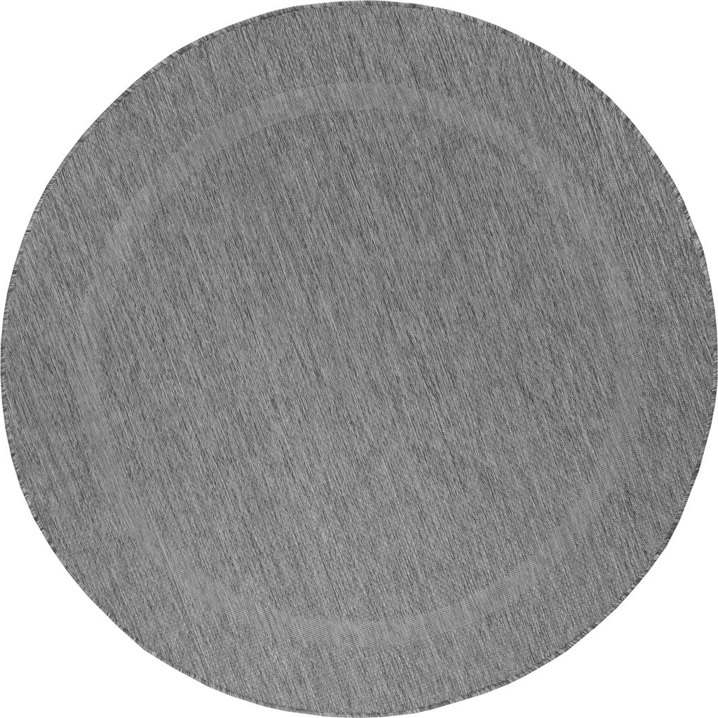 Teppich Outdoor Flachgewebe Uni-Design Polypropylen Balkon Grau Rund 200x200 | Kadima Design