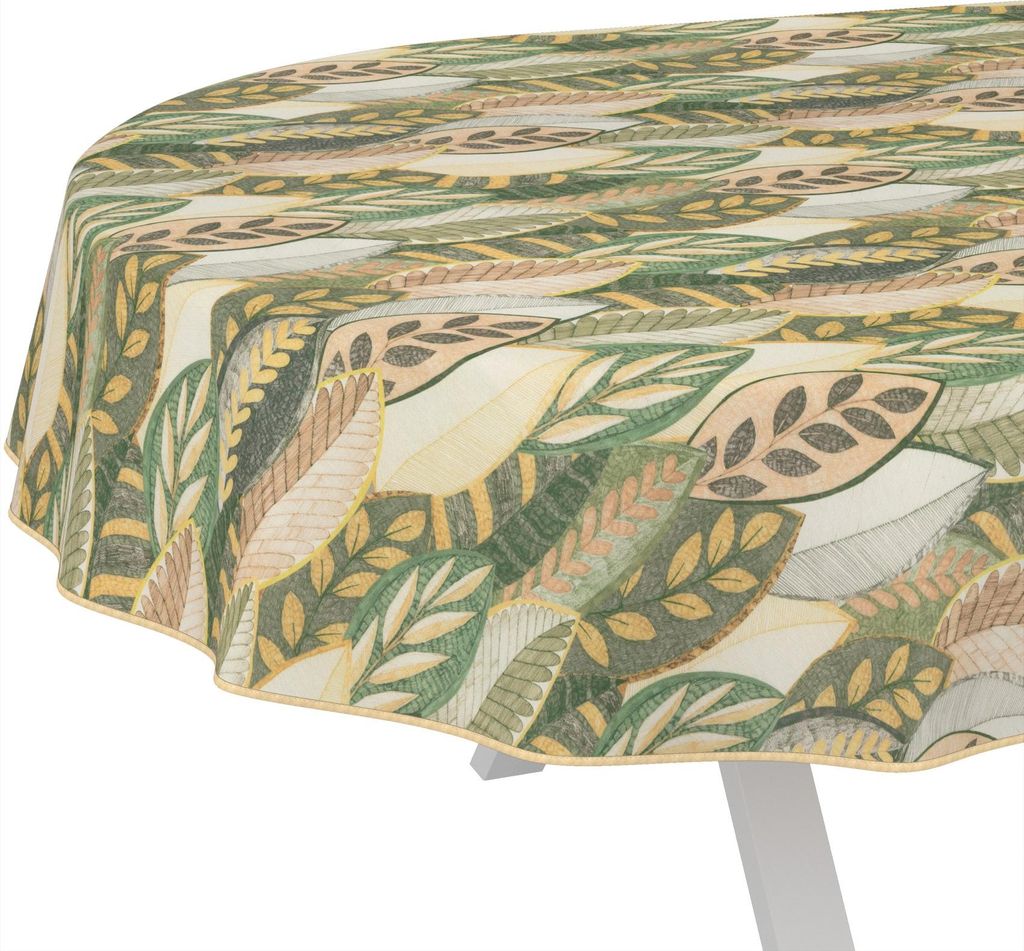 Tischdecke Athena-Wald Grün-Beige Oval 160x140cm Band