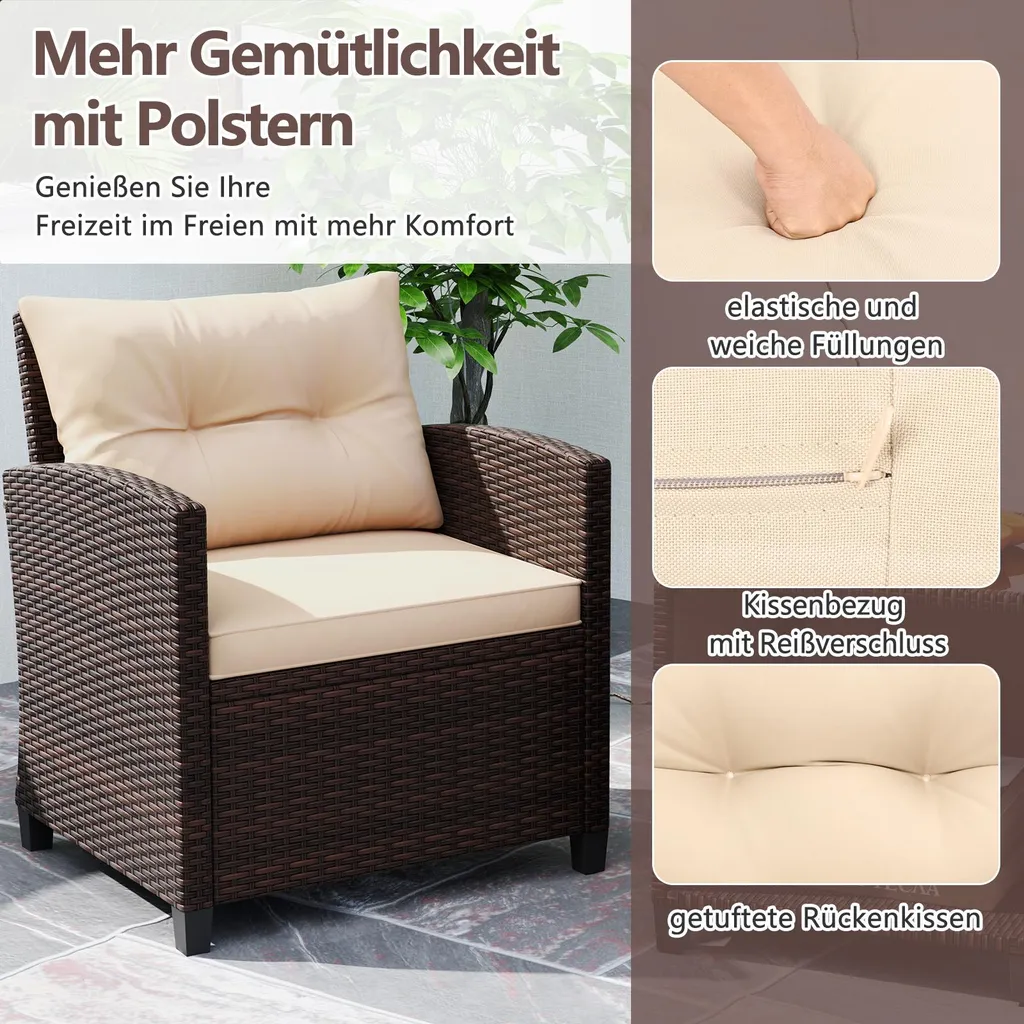 Meuble de Balcon en Rotin Résistant avec Table et Fauteuils Ergonomiques