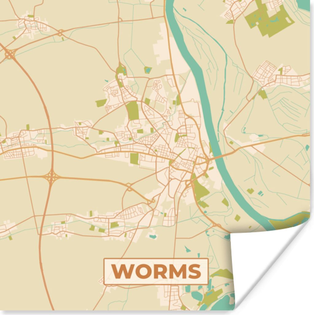 MuchoWow Poster Karte - Worms - Vintage - Stadtplan 75x75 cm - Wand Dekoration