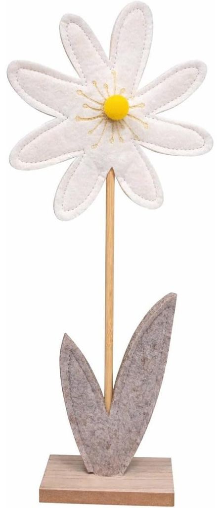Logbuch-Verlag Deko Blume weiß aus Filz 36 cm – Frühlingsdeko zum Hinstellen – Filzblume mit Holzfuß – natürliche Tischdeko – 1 Stück