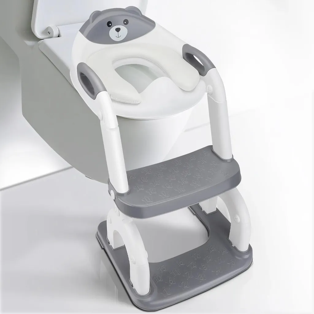 Réducteur de toilettes avec marchepied réglable pour petit enfant gris